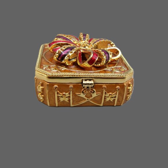 Joan Rivers Trinket Box w/ Brooch and Earrings, Gold and Enamel w/ Crystals, Vtg - Picture 3 of 10